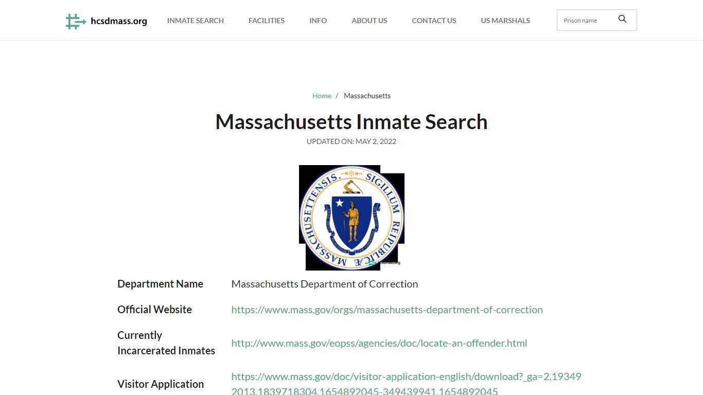 Massachusetts Inmate Search – Massachusetts Department of ...